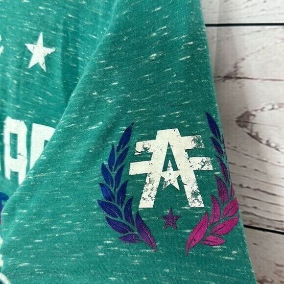 American Fighter Tee Shirt Womens XL Blue Green Y2K Punk Graphic Grunge Rocker - Picture 6 of 10